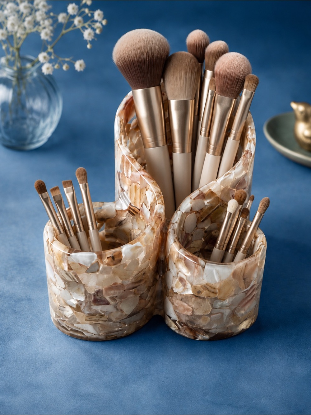 Mosaic natural shell Makeup Brush Organizer